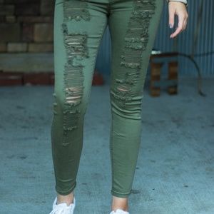 The Bella High Waist Distressed Skinny in Olive